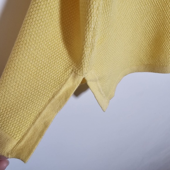 All at Once Sweater Womens Medium Yellow Waffle Knit Lace Up Tie Neck Tunic Top - Picture 5 of 15